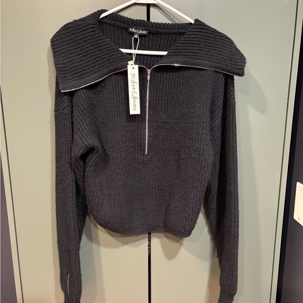 For Love & Lemons Black Cowl Neck Sweater